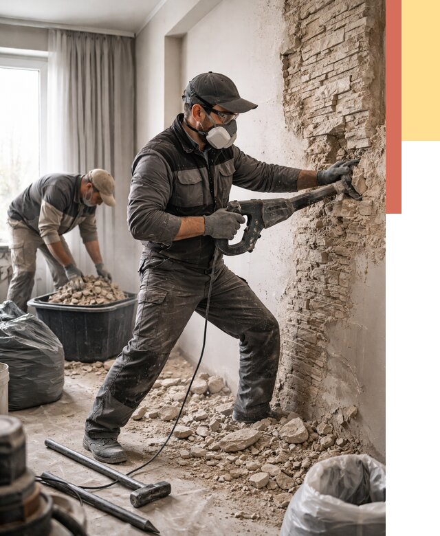 Демонтаж декоративного камня в Дедовске от 1594 руб/м² — быстро и недорого | ОТДЕЛОЧНИК-Ддв