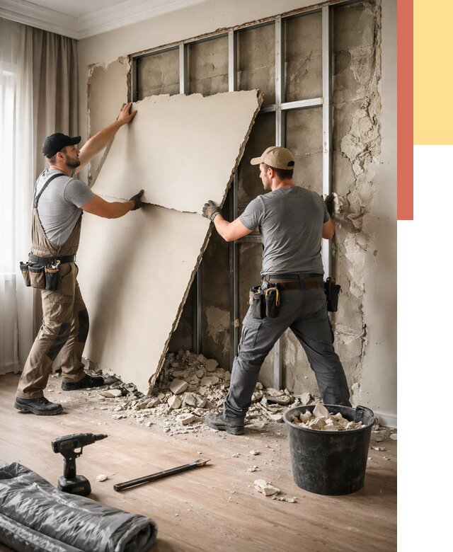 Демонтаж гипсокартона со стен в Дедовске от 385 руб. — услуги демонтажа | ОТДЕЛОЧНИК-Ддв