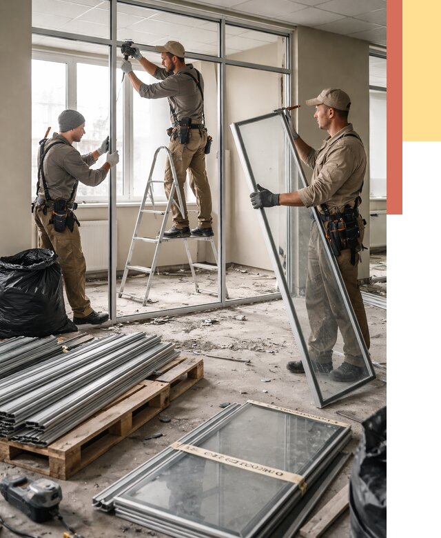 Демонтаж алюминиевых перегородок в Дедовске от 4618 руб. — быстро и недорого | ОТДЕЛОЧНИК-Ддв