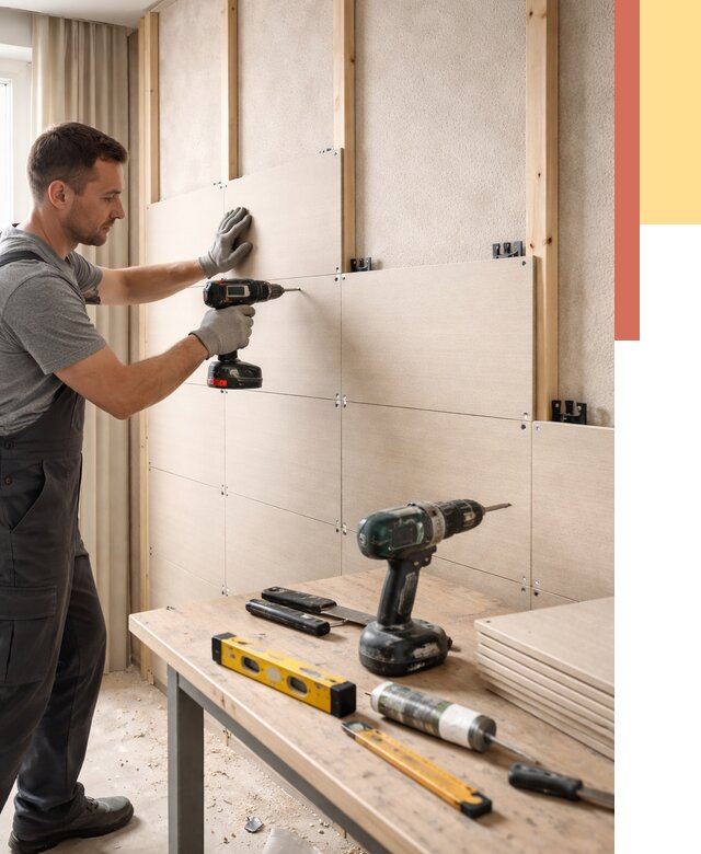 Монтаж МДФ панелей на стены в Дедовске от 1374 руб. под ключ | ОТДЕЛОЧНИК-Ддв