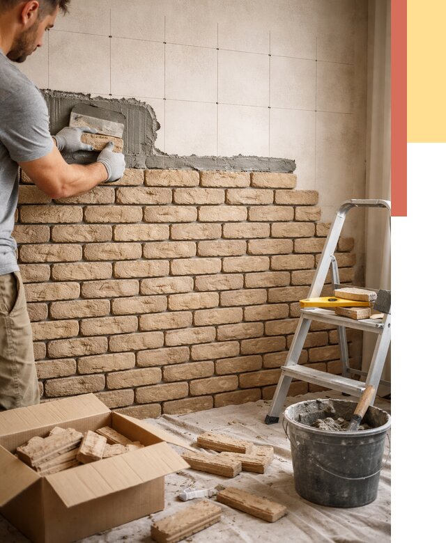 Монтаж декоративного кирпича в Дедовске от 3518 руб./м² — быстро и недорого | ОТДЕЛОЧНИК-Ддв