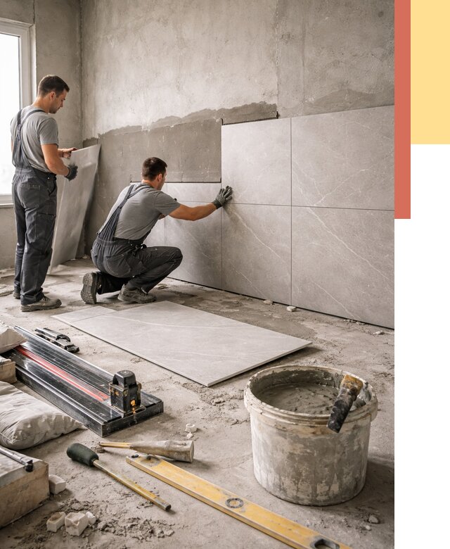 Облицовка стен керамогранитом в Дедовске от 4618 руб./м² — услуги под ключ | ОТДЕЛОЧНИК-Ддв