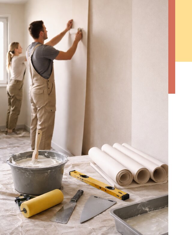 Поклейка бумажных обоев в Дедовске от 6047 руб./м2 — быстро и недорого | ОТДЕЛОЧНИК-Ддв