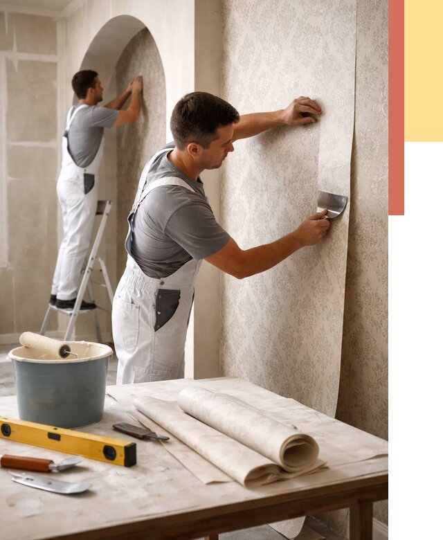 Поклейка обоев на сложные стены в Дедовске от 3079 руб. под ключ | ОТДЕЛОЧНИК-Ддв