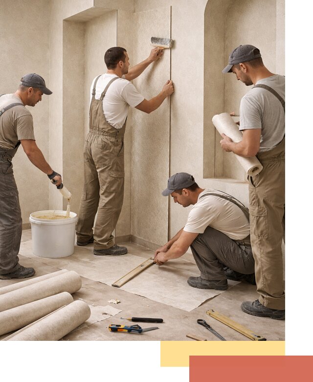 Поклейка обоев на сложные стены и неровные поверхности в Дедовске