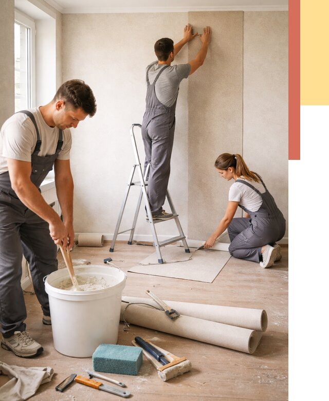 Оклейка стен обоями в Дедовске от 3848 руб/м2 — быстро и недорого | ОТДЕЛОЧНИК-Ддв