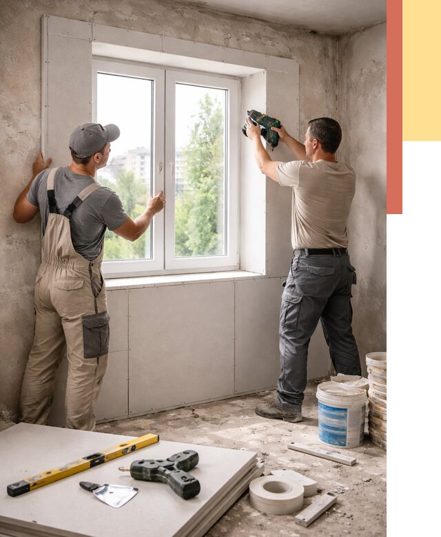 Монтаж откосов из гипсокартона в Дедовске от 4948 руб. под ключ | ОТДЕЛОЧНИК-Ддв