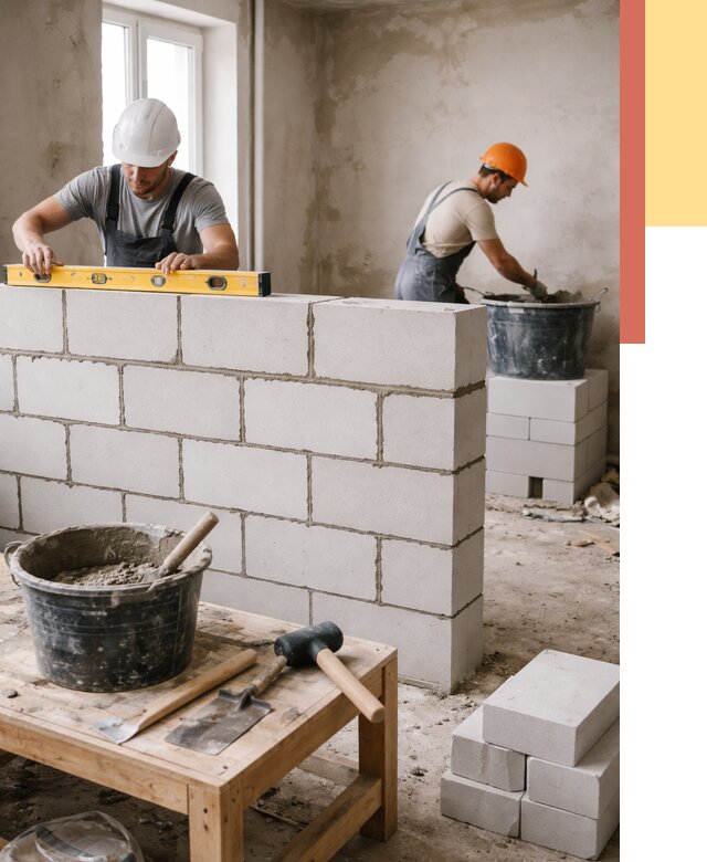 Кладка перегородок из газобетона в Дедовске от 3518 руб. под ключ | ОТДЕЛОЧНИК-Ддв