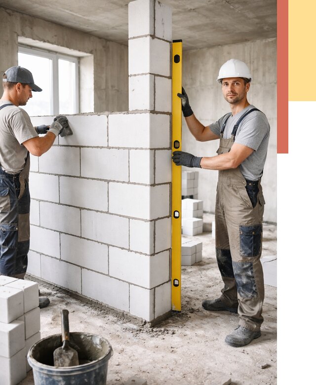 Кладка перегородок из пеноблока в Дедовске от 1979 руб. под ключ | ОТДЕЛОЧНИК-Ддв