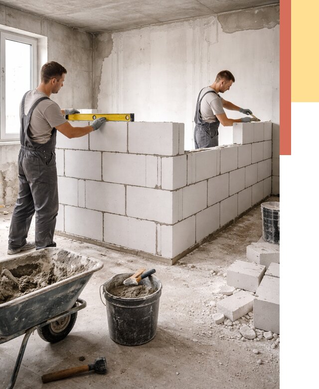 Кладка перегородок из ПГП в Дедовске от 2749 руб./м2 — монтаж и возведение под ключ | ОТДЕЛОЧНИК-Ддв