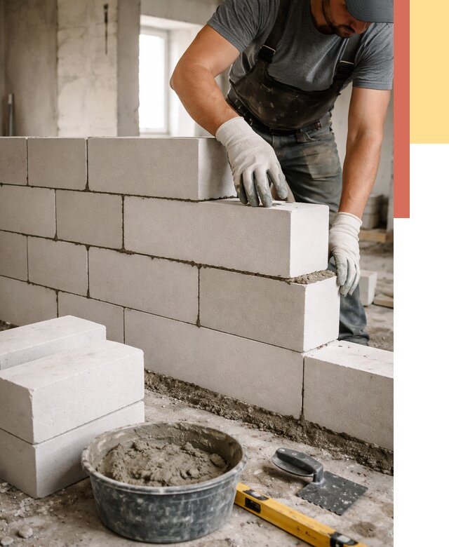 Кладка перегородок из силикатного блока в Дедовске от 4398 руб. под ключ | ОТДЕЛОЧНИК-Ддв