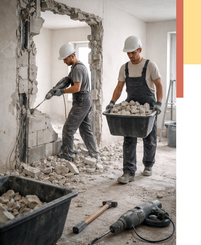 Демонтаж блоковых перегородок в Дедовске от 4123 руб. — быстро и недорого | ОТДЕЛОЧНИК-Ддв