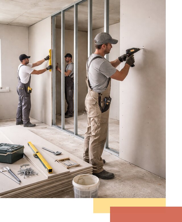 Однослойная перегородка из гипсокартона в Дедовске под ключ, монтаж и отделка