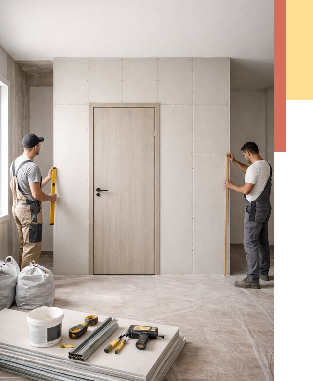 Перегородка из гипсокартона с дверью в Дедовске от 4948 руб. под ключ | ОТДЕЛОЧНИК-Ддв