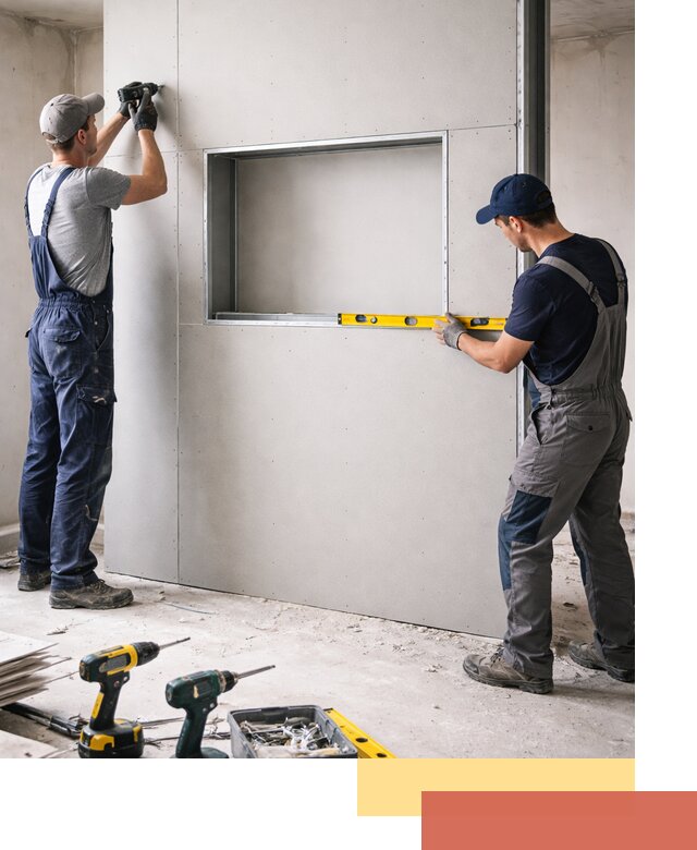 Перегородка из гипсокартона с нишей под декор в Дедовске