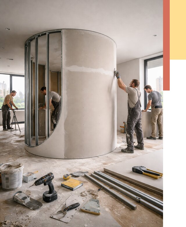 Радиусная перегородка из гипсокартона в Дедовске от 3189 руб. под ключ | ОТДЕЛОЧНИК-Ддв