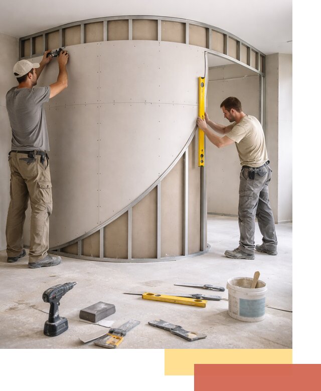 Радиусная перегородка из гипсокартона в Дедовске под ключ