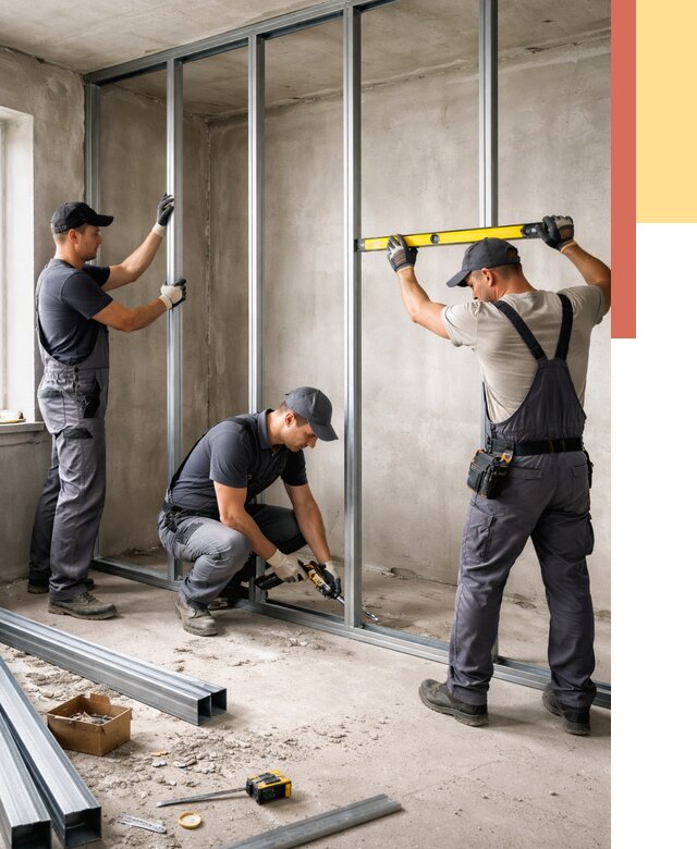 Монтаж каркаса перегородки из профиля в Дедовске от 825 руб. | ОТДЕЛОЧНИК-Ддв