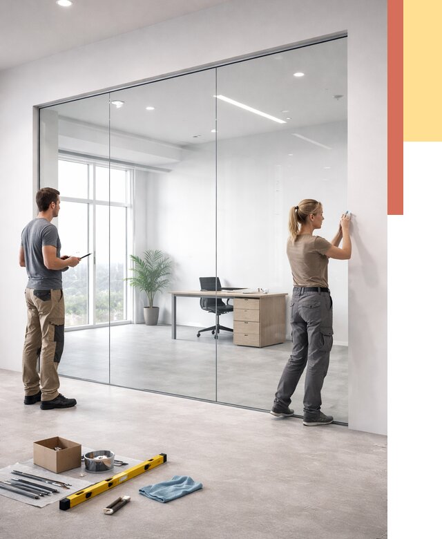 Перегородки из закаленного стекла в Дедовске от 10445 руб. под ключ | ОТДЕЛОЧНИК-Ддв