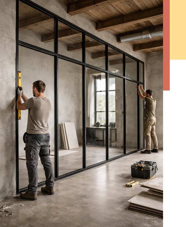 Стеклянные перегородки лофт в Дедовске от 11545 руб. под ключ | ОТДЕЛОЧНИК-Ддв