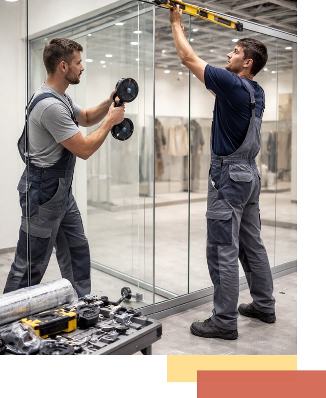 Стеклянные перегородки для магазинов в Дедовске — монтаж и установка