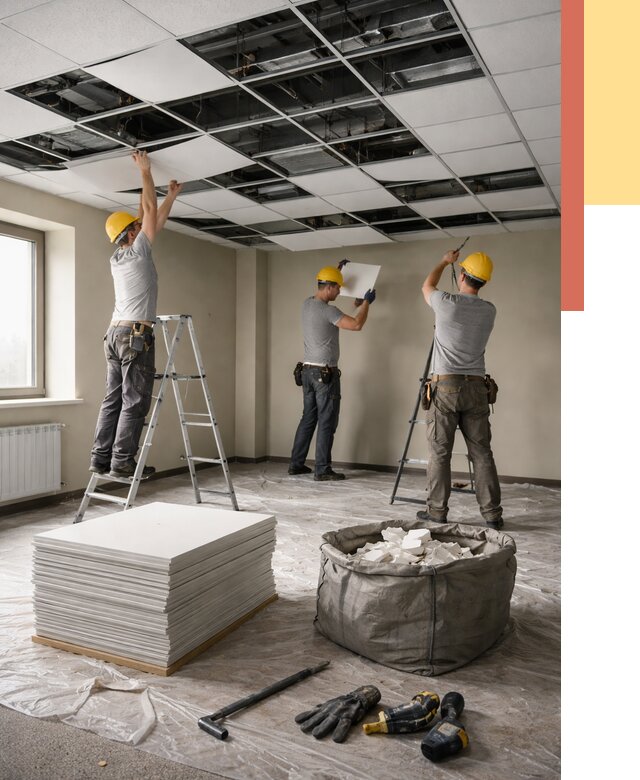 Демонтаж потолка Армстронг в Дедовске от 4948 руб. быстро и недорого | ОТДЕЛОЧНИК-Ддв