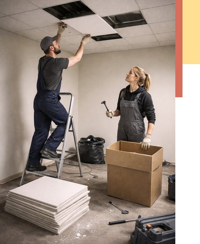 Демонтаж потолочной плитки в Дедовске от 4948 руб. быстро и недорого | ОТДЕЛОЧНИК-Ддв