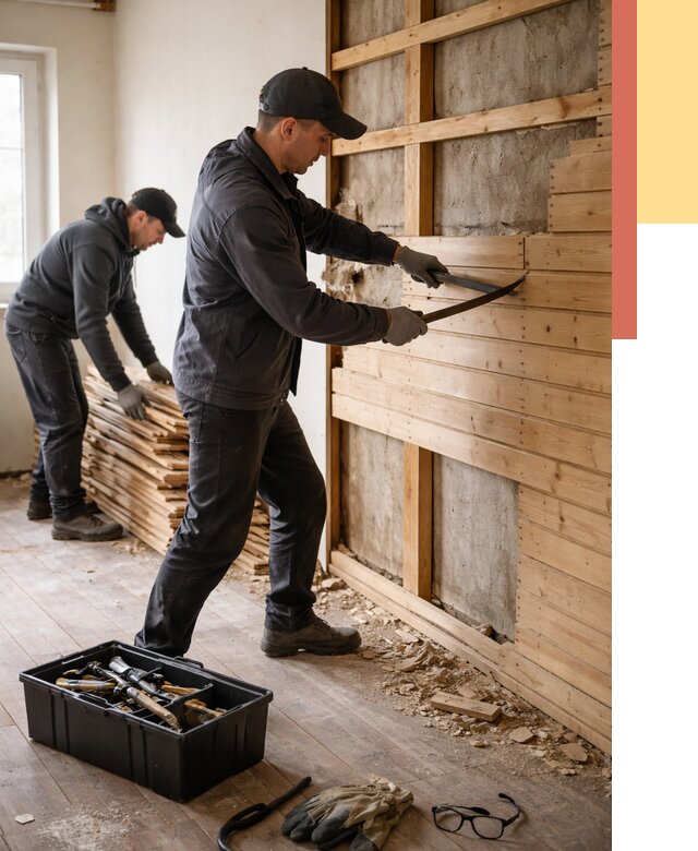 Демонтаж вагонки в Дедовске от 4178 руб/м2 — быстро и недорого | ОТДЕЛОЧНИК-Ддв