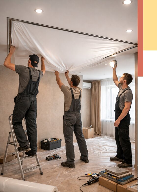 Монтаж ПВХ натяжного потолка в Дедовске от 3848 руб. под ключ | ОТДЕЛОЧНИК-Ддв