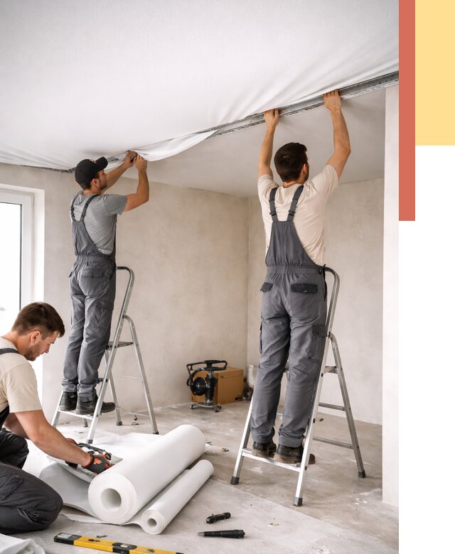 Монтаж тканевого натяжного потолка в Дедовске от 3848 руб. под ключ | ОТДЕЛОЧНИК-Ддв