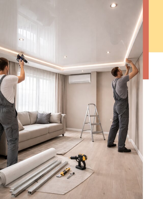 Монтаж глянцевого натяжного потолка в Дедовске от 825 руб. под ключ | ОТДЕЛОЧНИК-Ддв