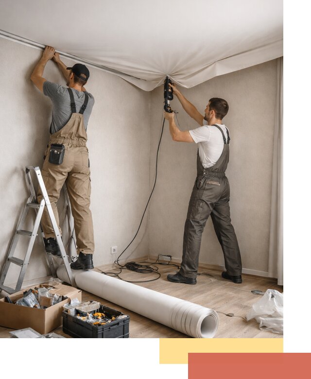 Монтаж цветного натяжного потолка в Дедовске за один день