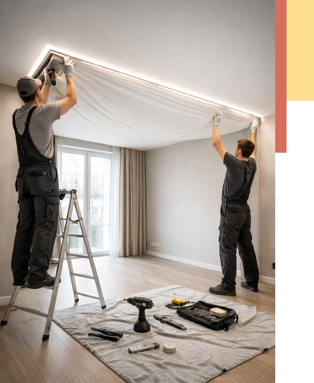 Монтаж парящего натяжного потолка в Дедовске от 4948 руб. быстро и недорого | ОТДЕЛОЧНИК-Ддв