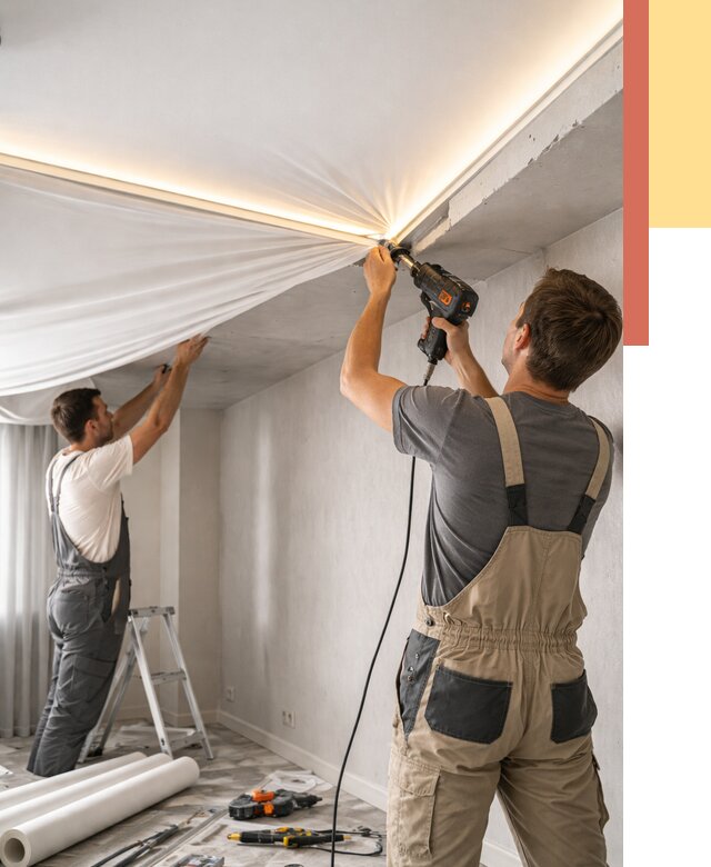 Монтаж натяжного потолка с подсветкой в Дедовске от 1045 руб. | ОТДЕЛОЧНИК-Ддв