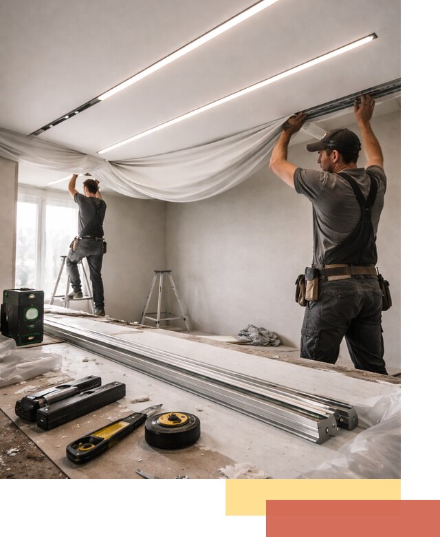 Монтаж натяжных потолков со световыми линиями в Дедовске