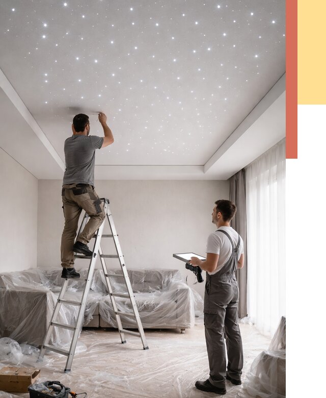 Монтаж натяжного потолка «звездное небо» в Дедовске от 7147 руб. | ОТДЕЛОЧНИК-Ддв