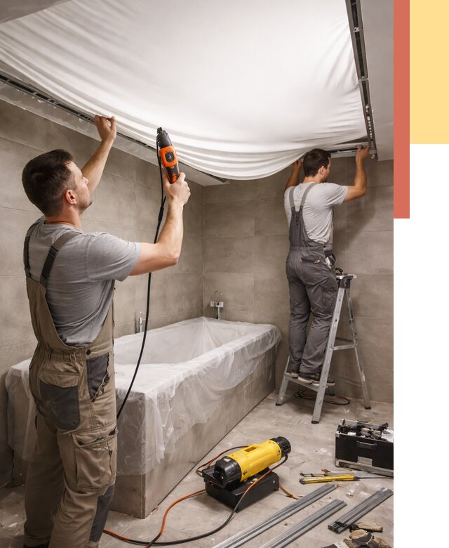 Монтаж натяжного потолка в ванной в Дедовске от 1319 руб. под ключ | ОТДЕЛОЧНИК-Ддв