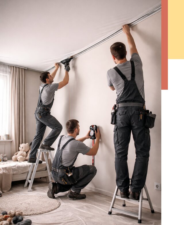 Монтаж натяжного потолка в детской в Дедовске от 3848 руб. — быстро и недорого | ОТДЕЛОЧНИК-Ддв