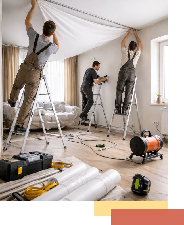 Монтаж натяжного потолка в гостиной в Дедовске