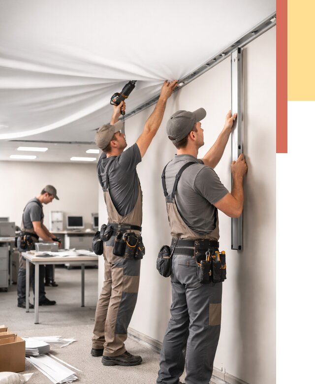 Монтаж натяжного потолка в офисе в Дедовске от 495 руб/м² — быстро и недорого | ОТДЕЛОЧНИК-Ддв