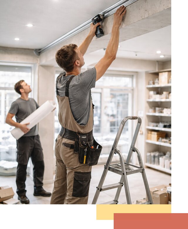 Монтаж натяжных потолков в магазине в Дедовске