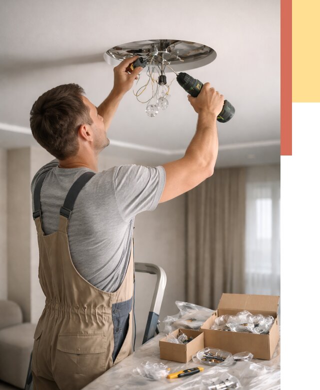 Установка люстры в натяжной потолок в Дедовске от 1319 руб. | Быстро и недорого — ОТДЕЛОЧНИК-Ддв