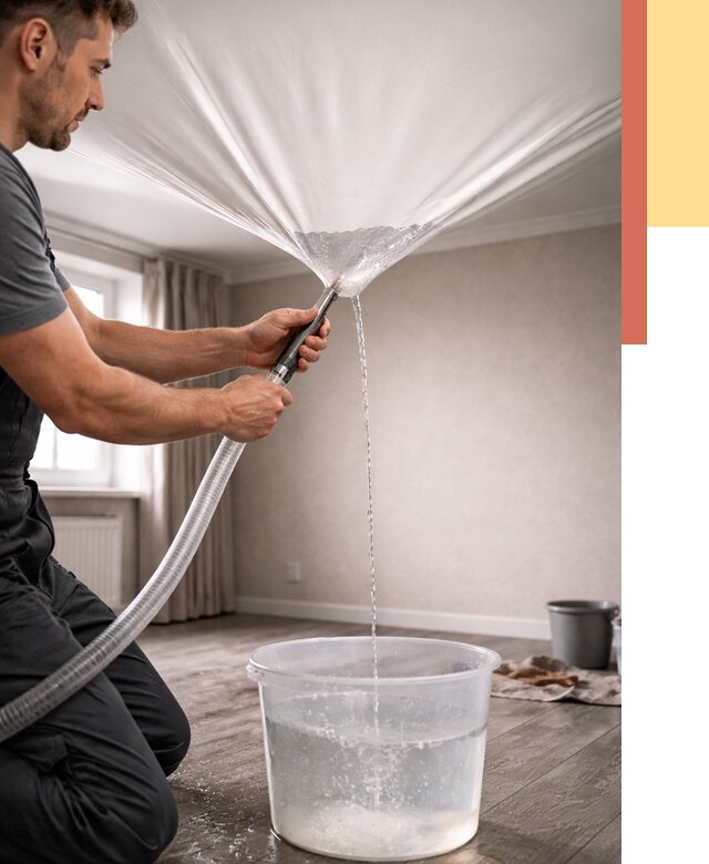 Слив воды с натяжного потолка в Дедовске от 2749 руб. быстро и недорого | ОТДЕЛОЧНИК-Ддв