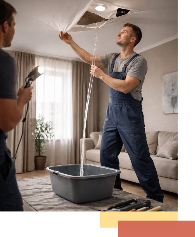 Слив воды с натяжного потолка в Дедовске быстро и аккуратно