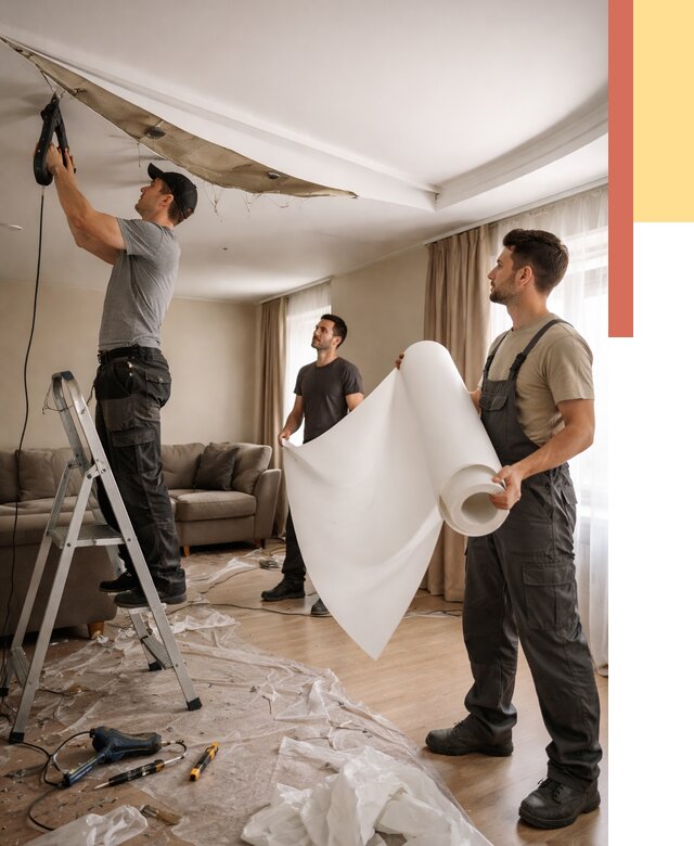 Замена полотна натяжного потолка в Дедовске от 10445 руб. быстро и недорого | ОТДЕЛОЧНИК-Ддв