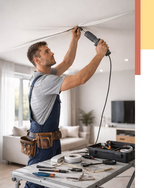 Ремонт натяжных потолков в Дедовске от 10445 руб. под ключ — ОТДЕЛОЧНИК-Ддв