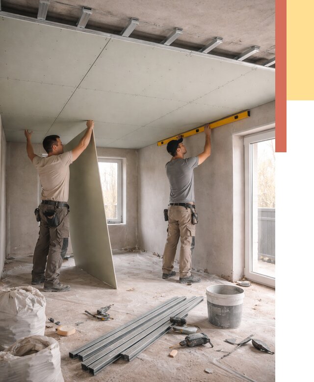 Одноуровневый потолок из гипсокартона в Дедовске от 825 руб. — монтаж под ключ | ОТДЕЛОЧНИК-Ддв